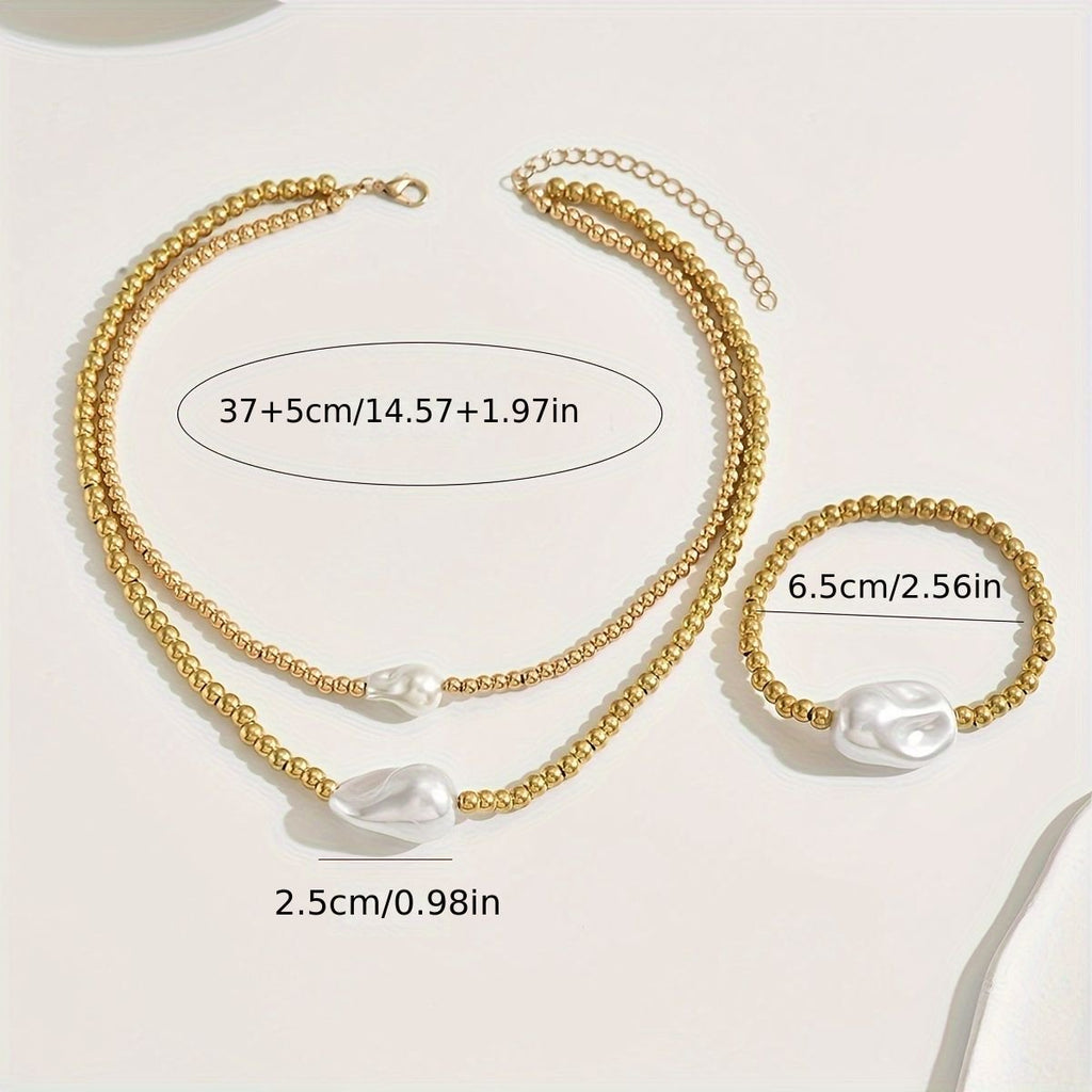 Luxury Gold Electroplated Layered Jewelry Set – Handmade Necklace & Bracelet