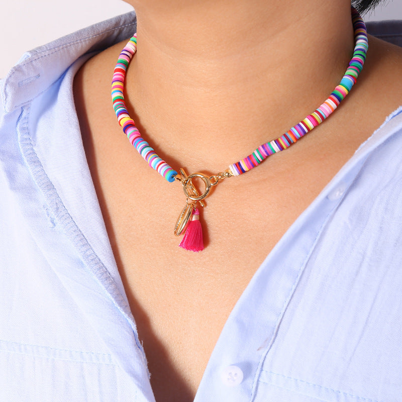 Bohemian Shell Tassel Necklace – Colorful Beaded Choker for Women