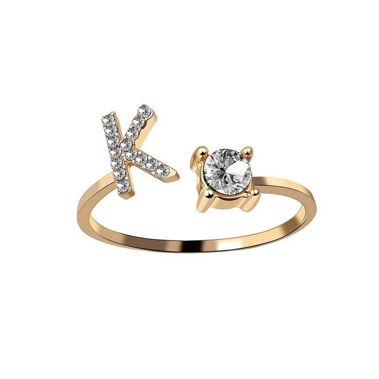 New Adjustable 26 Initial Letter Ring – Simple & Elegant Fashion Jewelry for Women