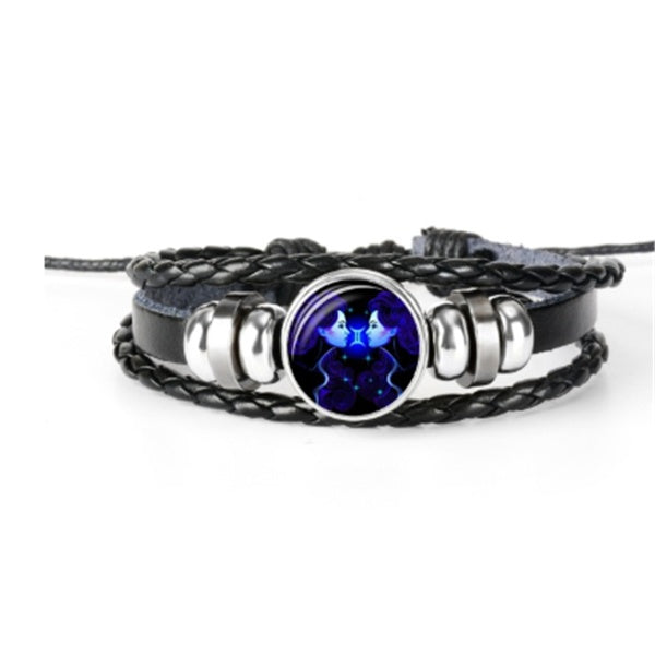 12 Zodiac Constellation Luminous Braided Bracelet – Glow-in-the-Dark Adjustable