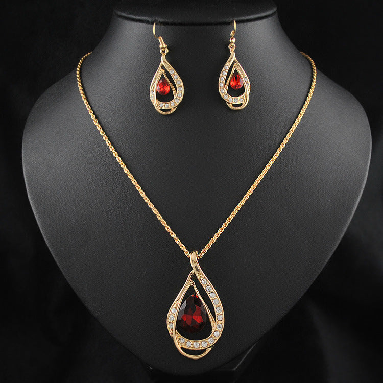 Double Drop Crystal Necklace & Earrings Set