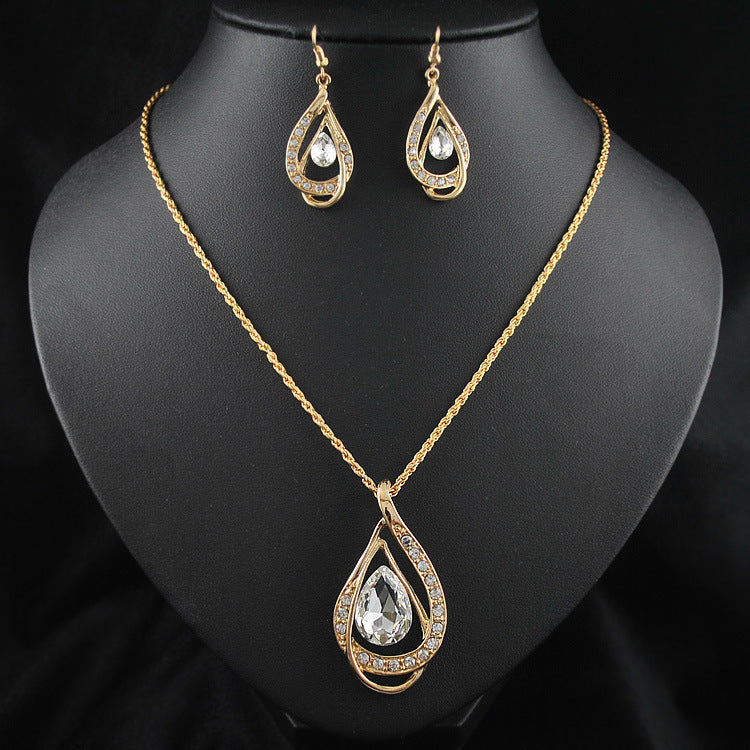 Double Drop Crystal Necklace & Earrings Set