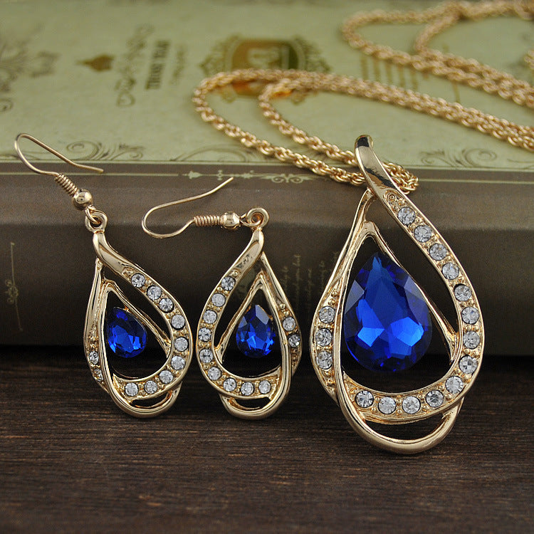 Double Drop Crystal Necklace & Earrings Set