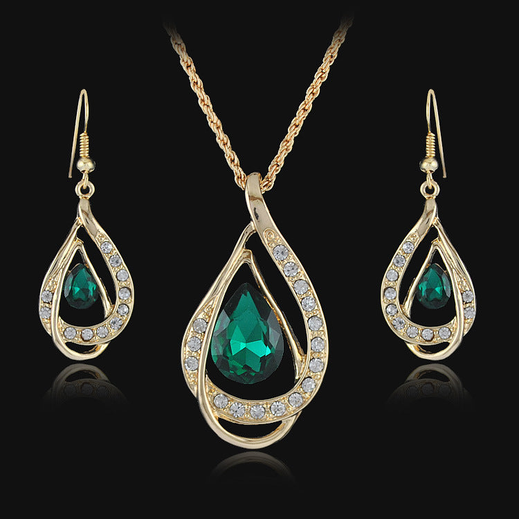Double Drop Crystal Necklace & Earrings Set