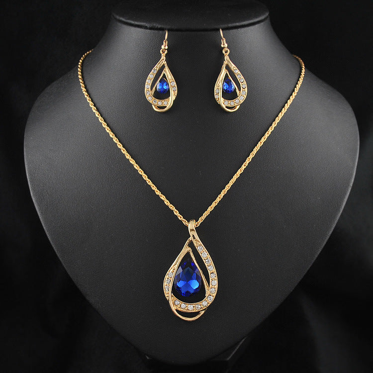 Double Drop Crystal Necklace & Earrings Set