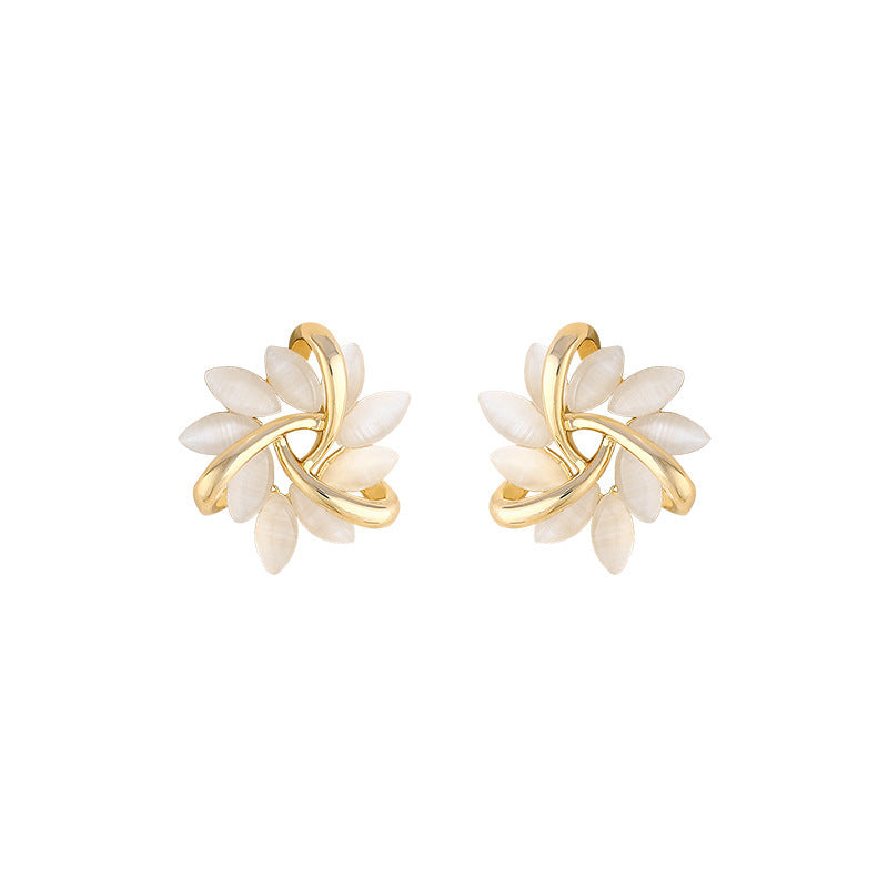 Cat's Eye Flower Earrings – Opal Square & Triangle Geometric Design