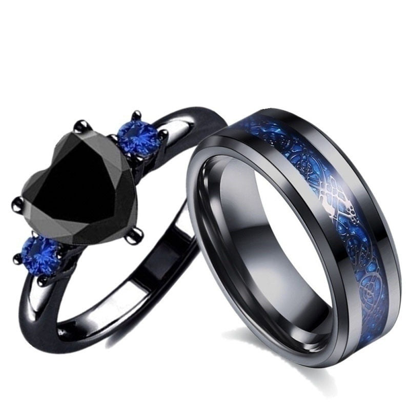 Black Heart Gemstone Diamond Wedding Ring – Elegant Romantic