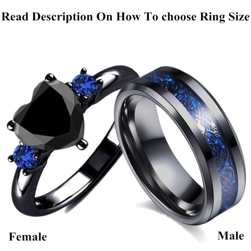 Black Heart Gemstone Diamond Wedding Ring – Elegant Romantic
