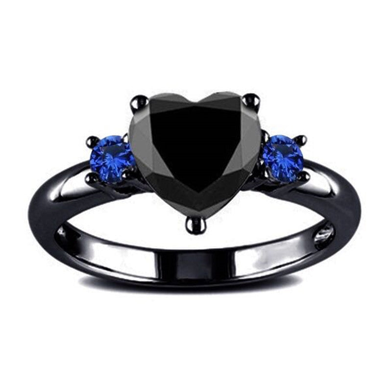 Black Heart Gemstone Diamond Wedding Ring – Elegant Romantic