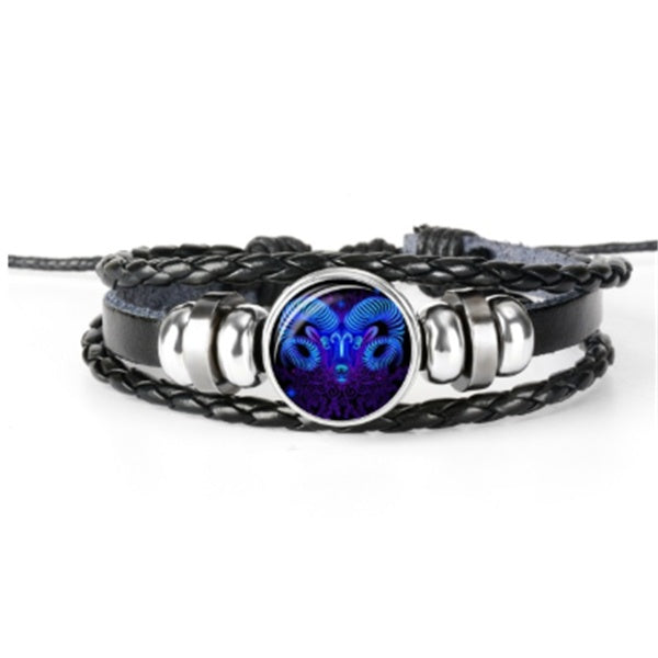 12 Zodiac Constellation Luminous Braided Bracelet – Glow-in-the-Dark Adjustable