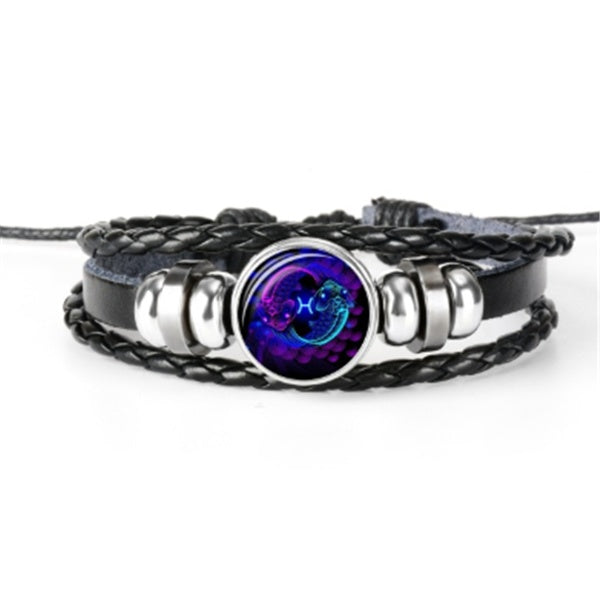 12 Zodiac Constellation Luminous Braided Bracelet – Glow-in-the-Dark Adjustable