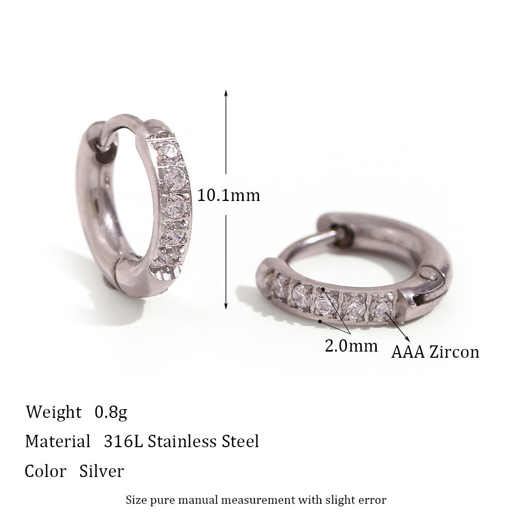 Women’s Fashion Titanium Steel Rounded Edge Zircon Earrings