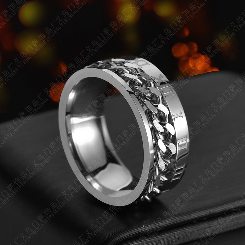 Roman Letter Rotatable Titanium Steel Chain Ring – Multifunctional Spinner & Bottle Opener