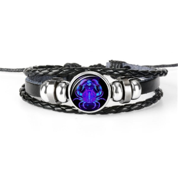 12 Zodiac Constellation Luminous Braided Bracelet – Glow-in-the-Dark Adjustable