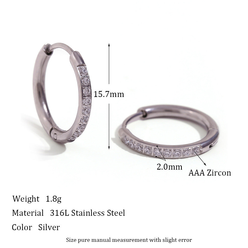 Women’s Fashion Titanium Steel Rounded Edge Zircon Earrings