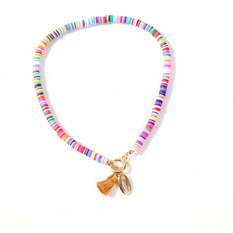 Bohemian Shell Tassel Necklace – Colorful Beaded Choker for Women