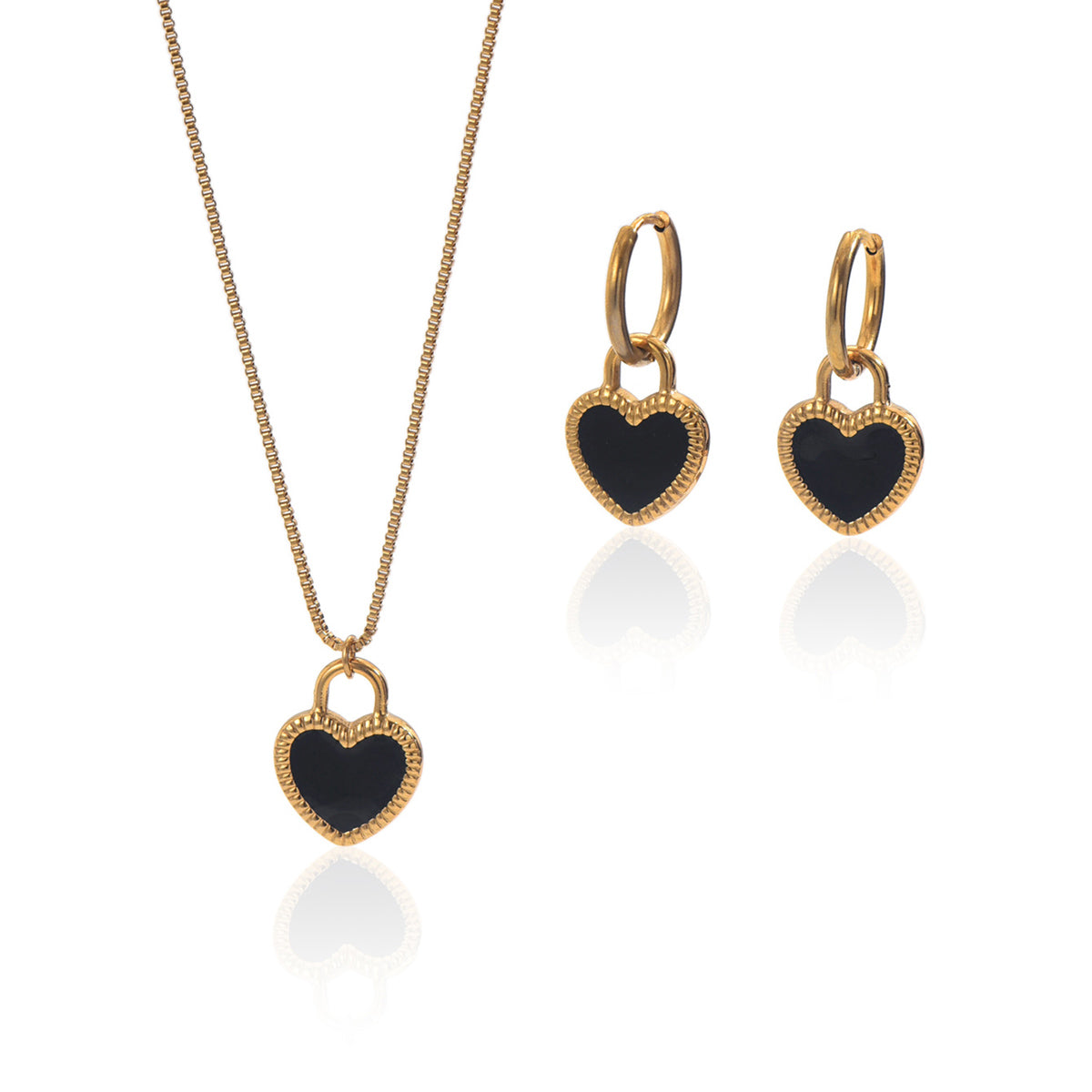 Luxury 18K Gold Plated Stainless Steel Heart Mirror Jewelry Set – Hypoallergenic