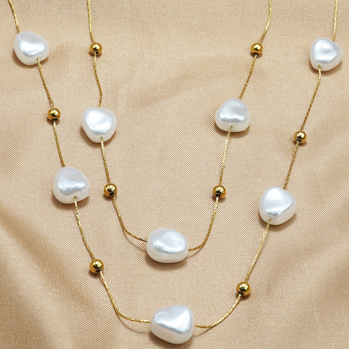 Luxury 18K Gold Plated Pearl-Studded Stainless Steel Necklace – Minimalist