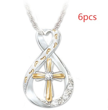 Two-Tone Cross Footprint Diamond Pendant Necklace – Inspirational Jewelry