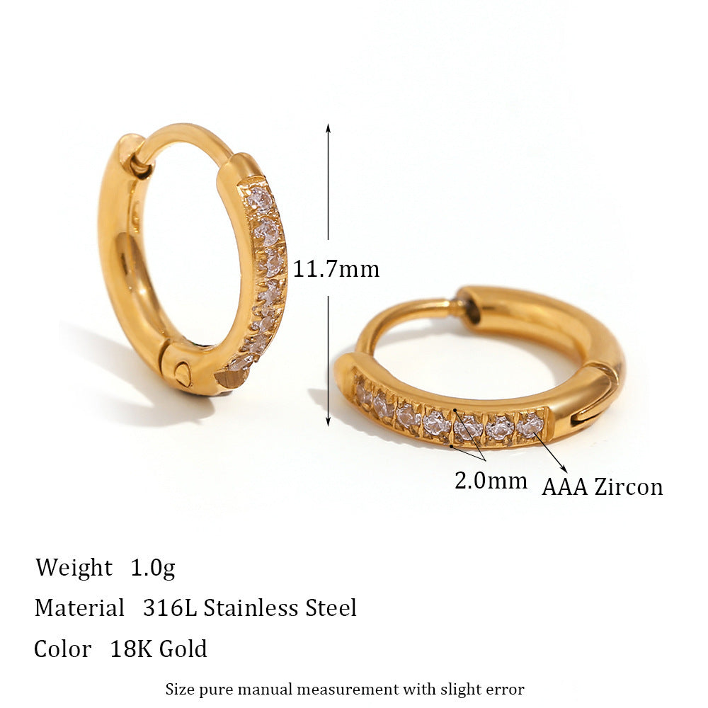 Women’s Fashion Titanium Steel Rounded Edge Zircon Earrings