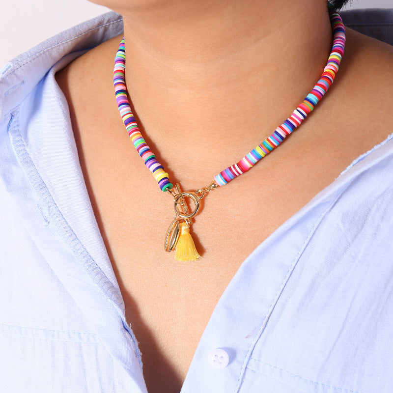 Bohemian Shell Tassel Necklace – Colorful Beaded Choker for Women