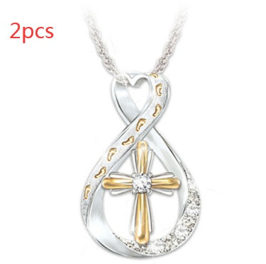 Two-Tone Cross Footprint Diamond Pendant Necklace – Inspirational Jewelry
