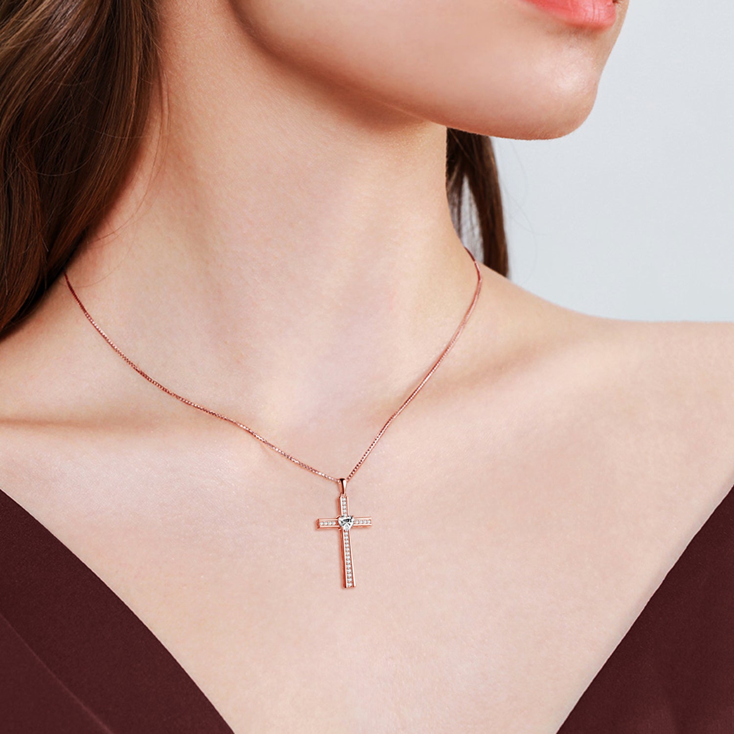 Rose Gold Birthstone Cross Necklace