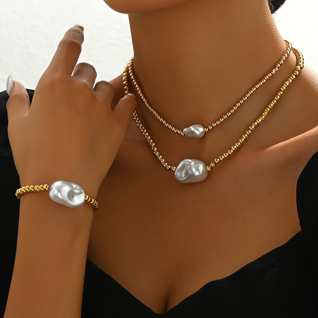 Luxury Gold Electroplated Layered Jewelry Set – Handmade Necklace & Bracelet