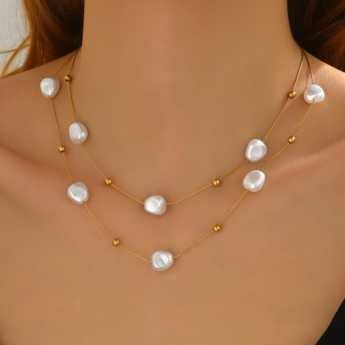 Luxury 18K Gold Plated Pearl-Studded Stainless Steel Necklace – Minimalist