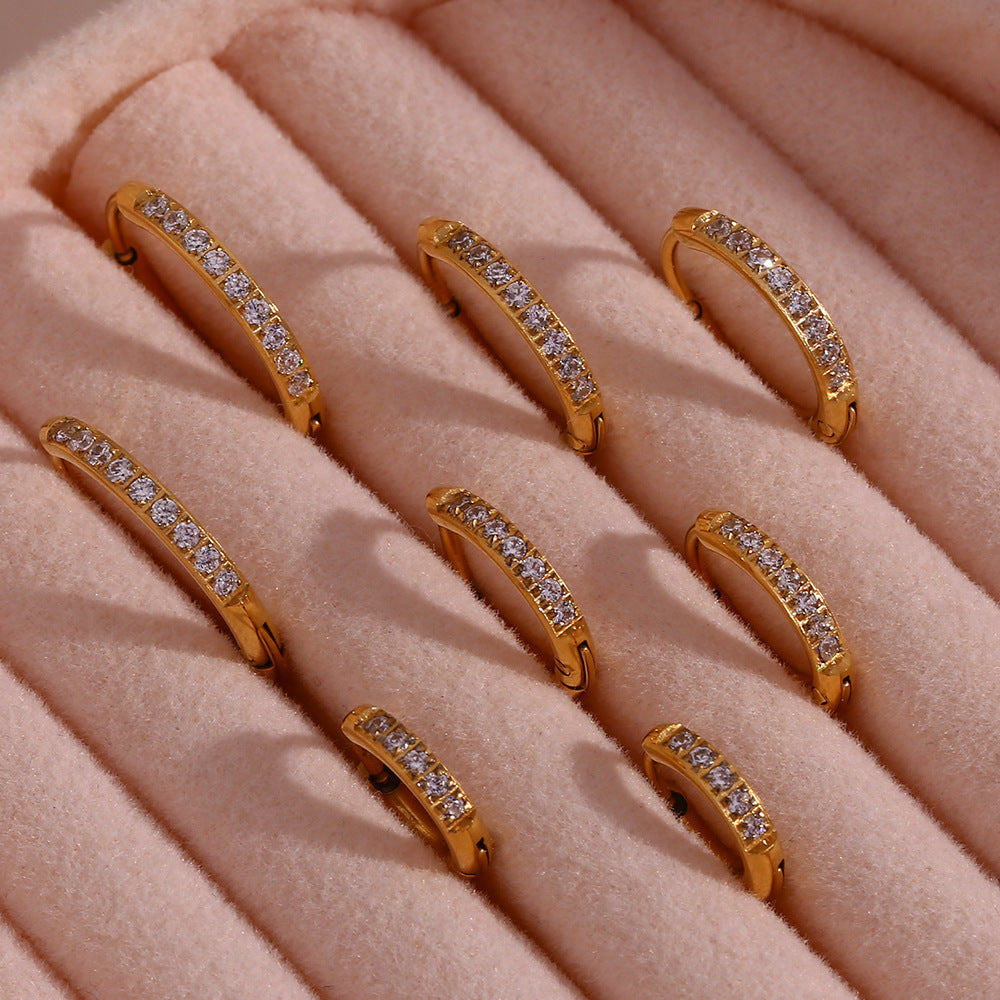 Women’s Fashion Titanium Steel Rounded Edge Zircon Earrings