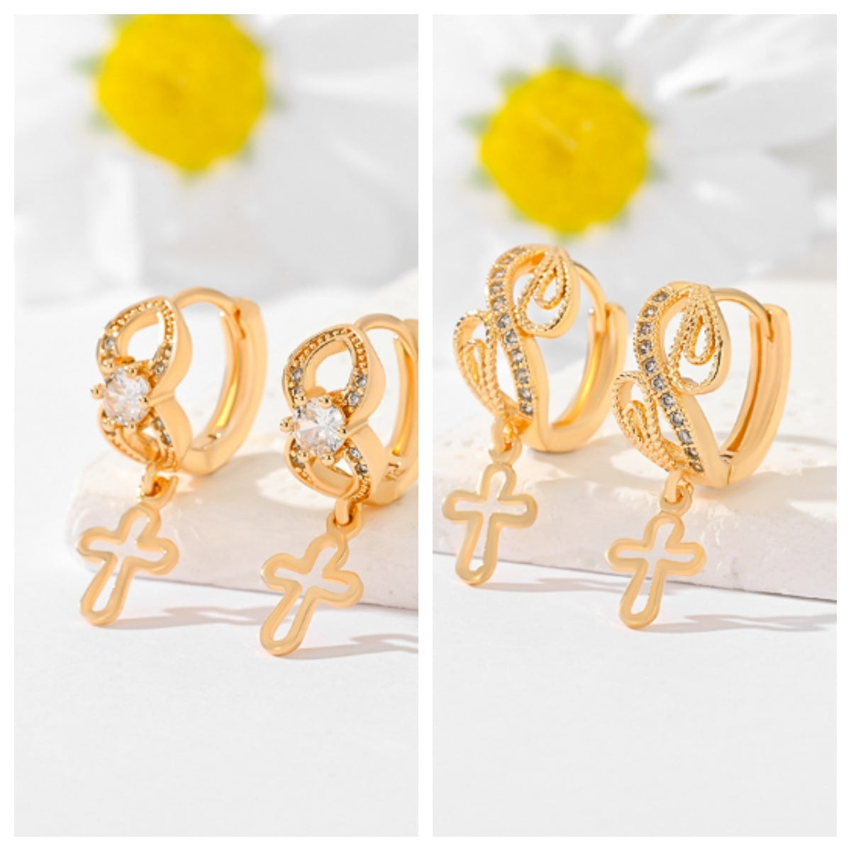 Popular Multi-Style Gold-Plated Cross Earrings