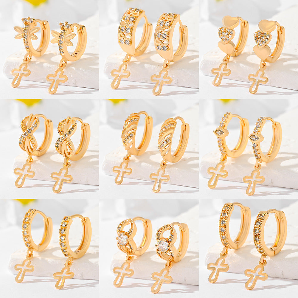 Popular Multi-Style Gold-Plated Cross Earrings