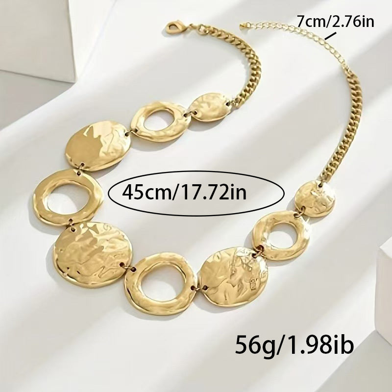 Luxury Hammered Texture Geometric Gold Necklace – Handmade Layered Statement