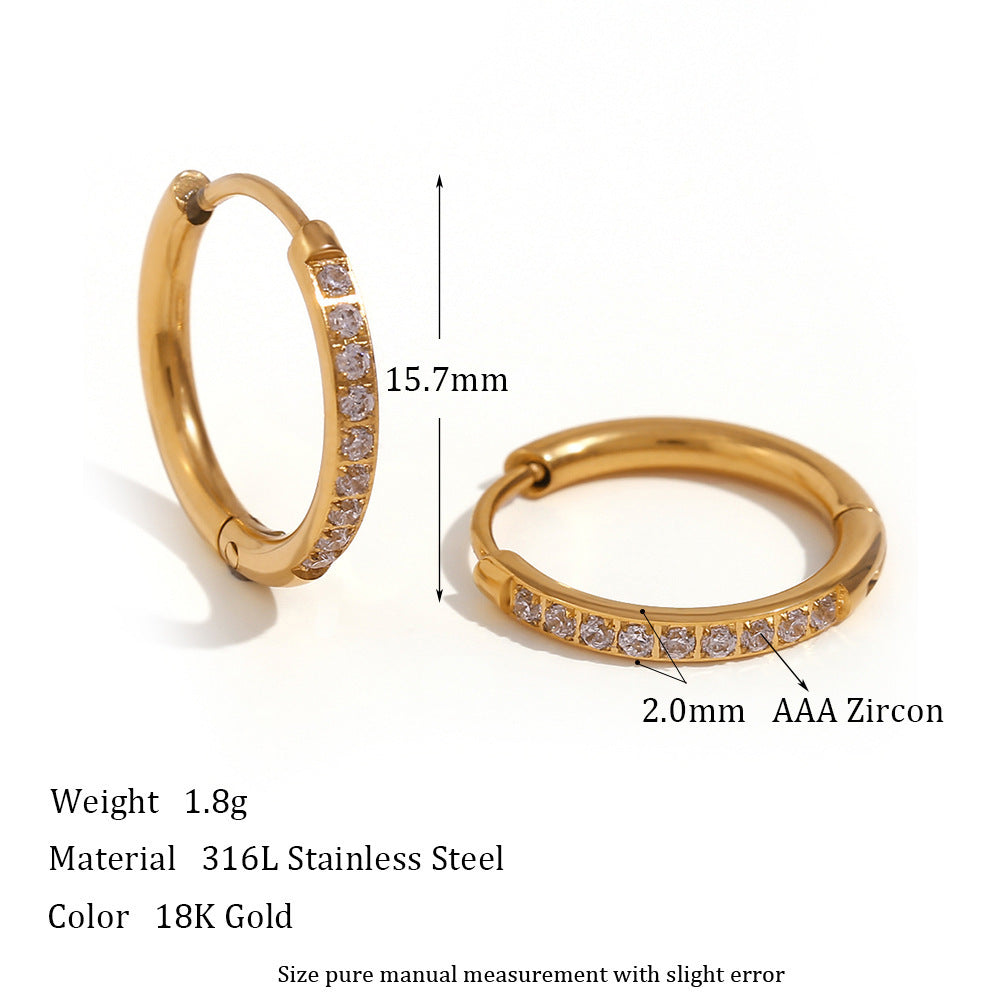Women’s Fashion Titanium Steel Rounded Edge Zircon Earrings