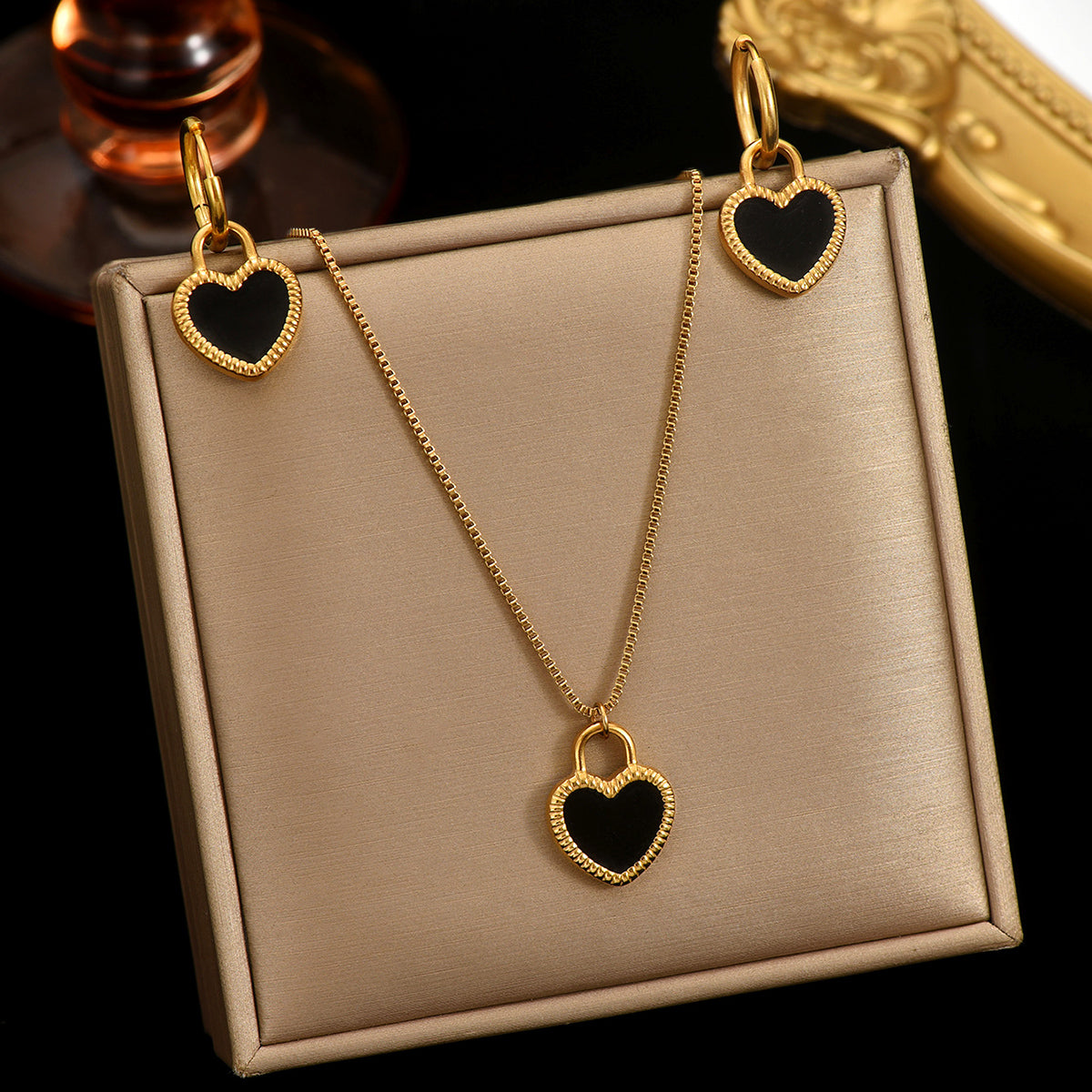 Luxury 18K Gold Plated Stainless Steel Heart Mirror Jewelry Set – Hypoallergenic