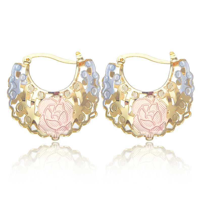 Hollow Rosette Earrings with Gold Contrast Hoops