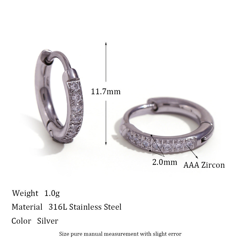 Women’s Fashion Titanium Steel Rounded Edge Zircon Earrings