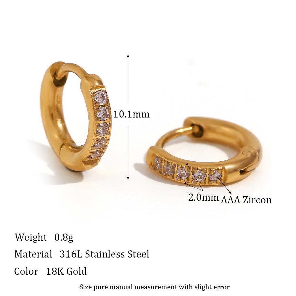 Women’s Fashion Titanium Steel Rounded Edge Zircon Earrings