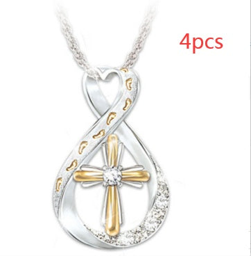 Two-Tone Cross Footprint Diamond Pendant Necklace – Inspirational Jewelry