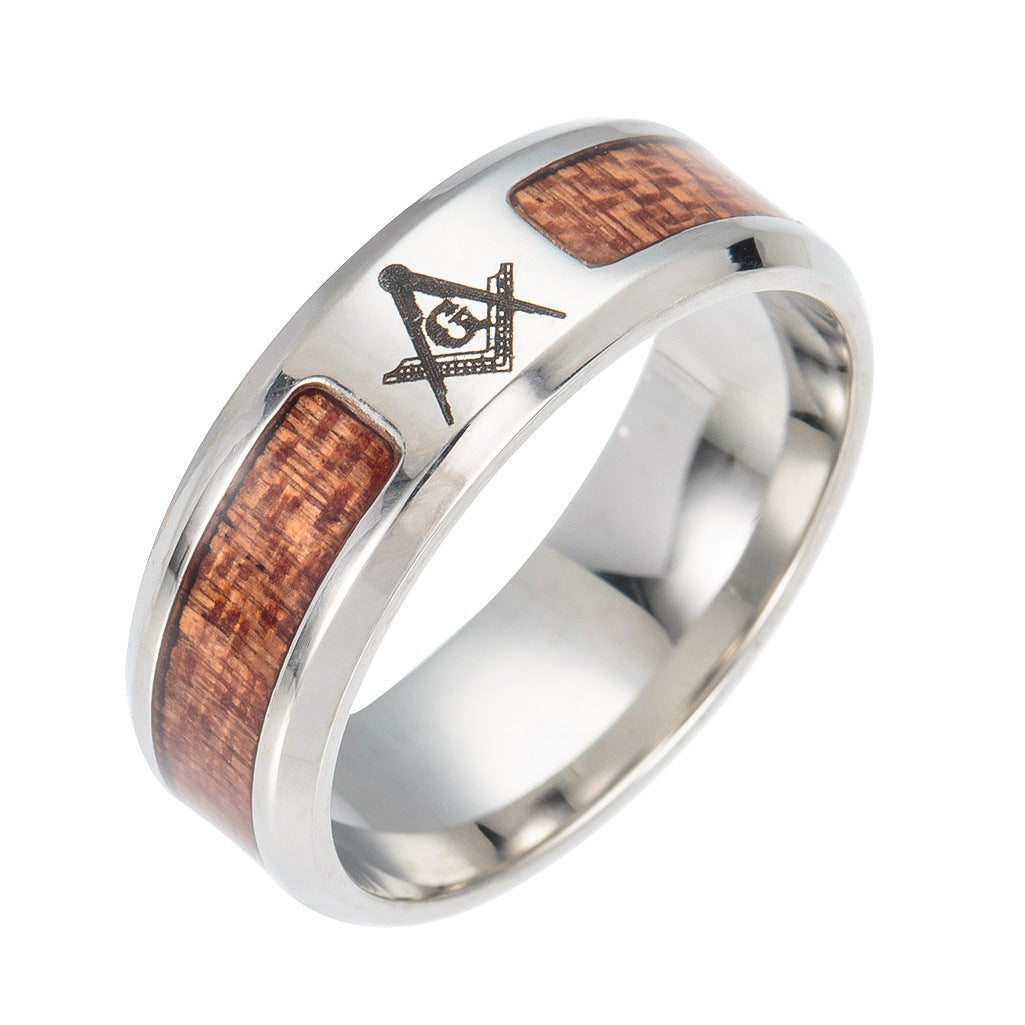 Asgard Handcrafted Stainless Steel Celtic Tree of Life Wedding Ring – Wood Inset Design