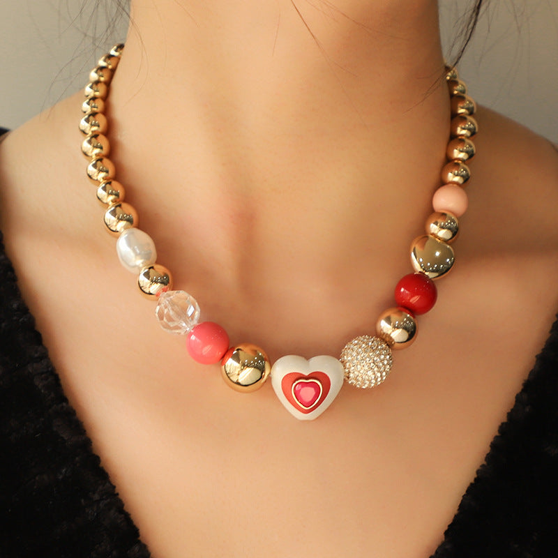 Fashion Heart & Peach Pearl Bracelet Set – Original Design
