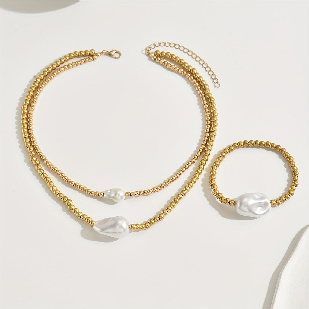 Luxury Gold Electroplated Layered Jewelry Set – Handmade Necklace & Bracelet