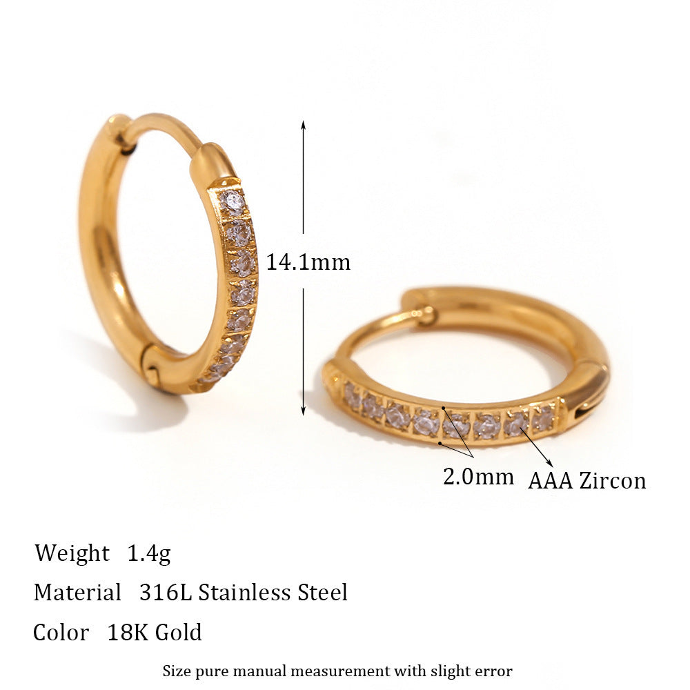 Women’s Fashion Titanium Steel Rounded Edge Zircon Earrings