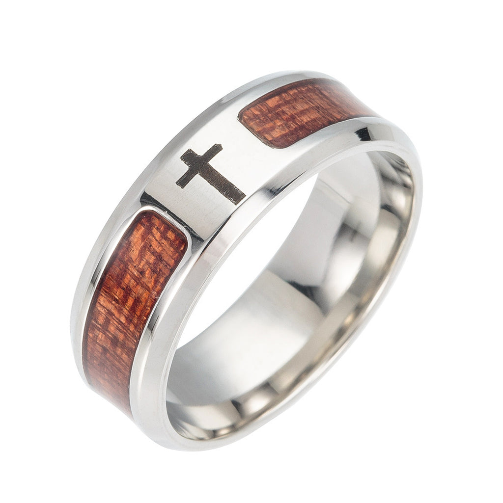 Asgard Handcrafted Stainless Steel Celtic Tree of Life Wedding Ring – Wood Inset Design