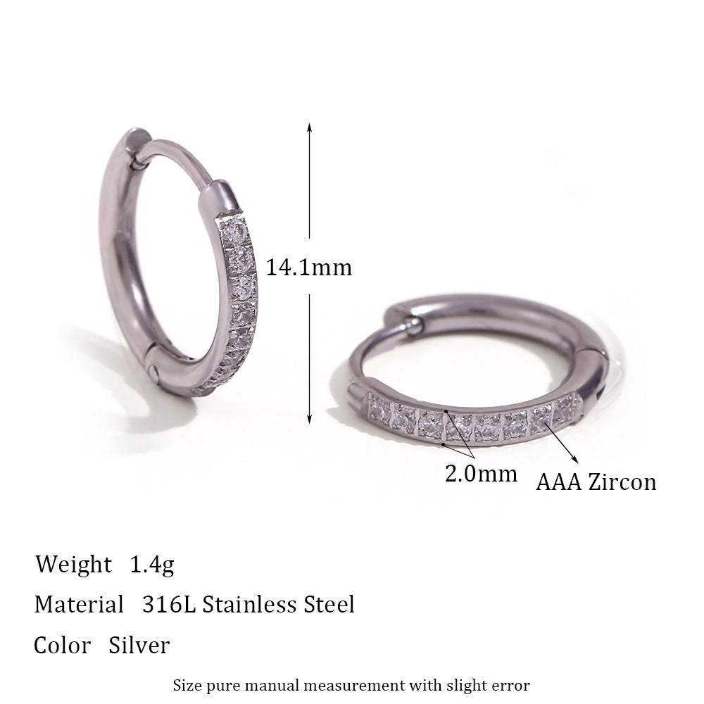 Women’s Fashion Titanium Steel Rounded Edge Zircon Earrings